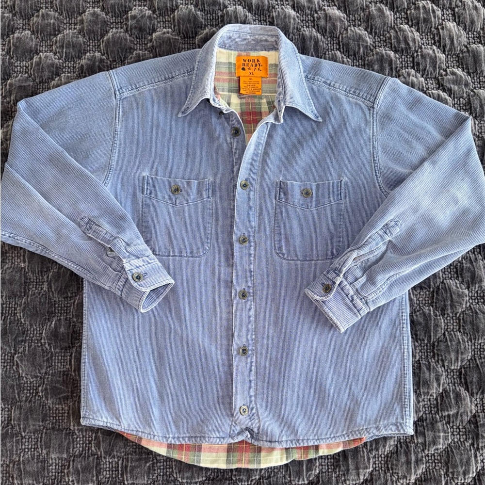 Work Ready Washed Blue Corduroy Outerwear Field Barn Coat Sz XL (Fits Medium)